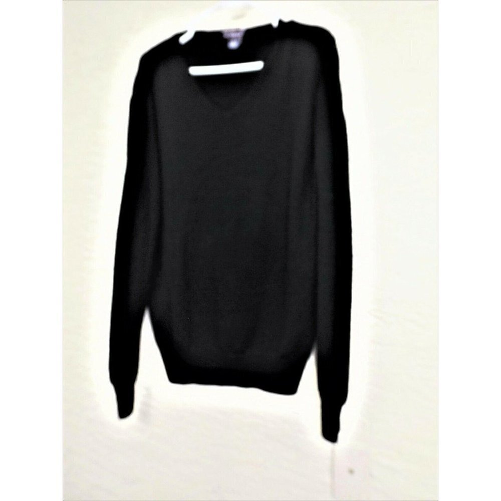 Roundtree & Yorke M Black fine knit merino wool long sleeve V-neck sweater